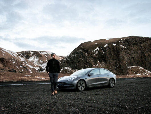 Iceland view with Beast Tesla